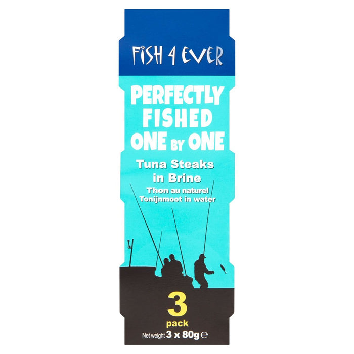 Fish 4 Ever Pole & Line Skipjack Tuna Steaks in Brine triple Pack 3 x 80g