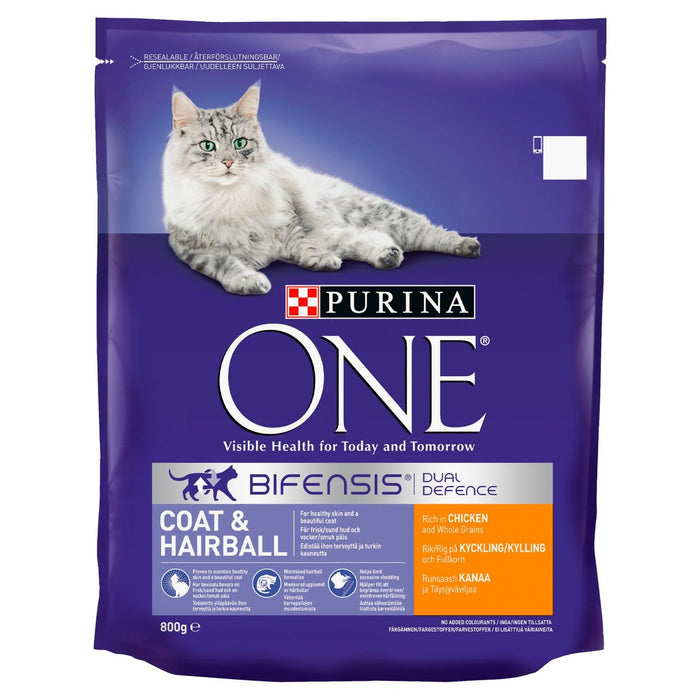 Purina One Coat and Hairball Dry Cat Food Poulet 800G